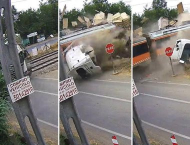 Σοκαριστικό βίντεο: Τρένο συγκρούεται με φορτηγό που κόλλησε πάνω στις γραμμές